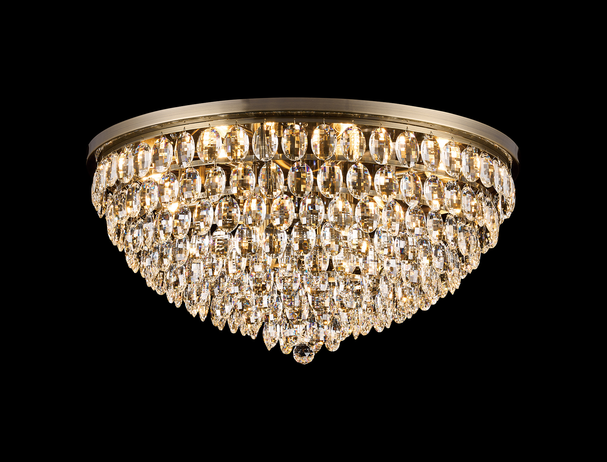 Coniston Antique Brass Crystal Ceiling Lights Diyas Flush Crystal Fittings